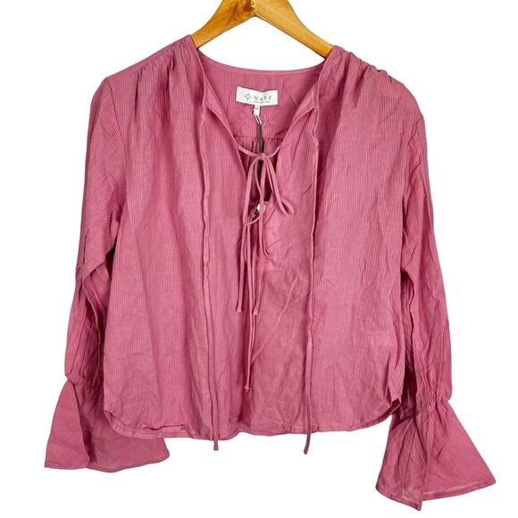 NWT Wayf Bell Sleeve Tie Front Pink Cotton Peasant Top Sz XS Castle Core Cosplay - Picture 2 of 6